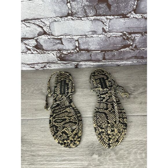 Collin Stuart Ivory Leather Snake Skin Print Strap Sandals Women’s Sz 9M US/40EU - Picture 12 of 16